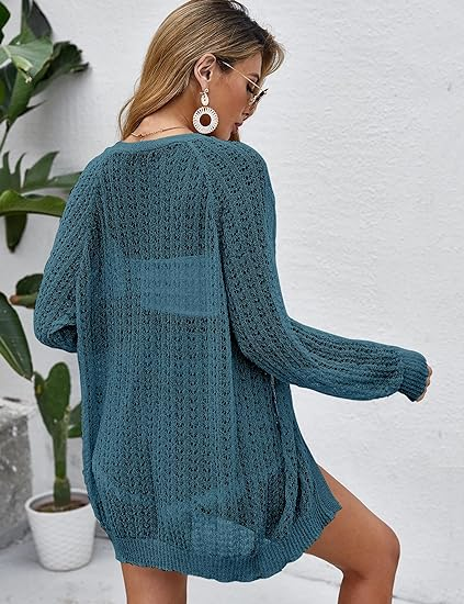 Women's Crochet Lightweight Cardigan Blouse Front Front Long Sleeve Summer Cardigan